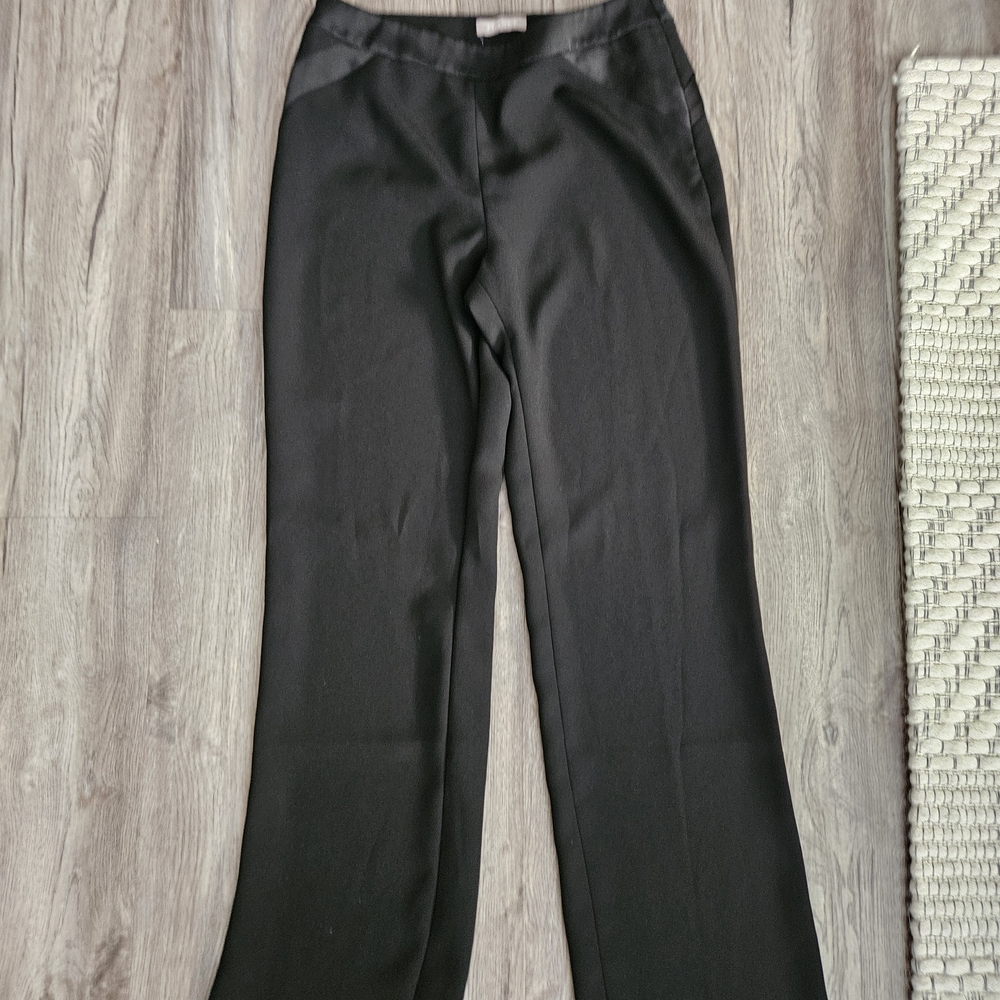 Black Wide Leg Dress Pants – Satin Waist Detail – Size 6